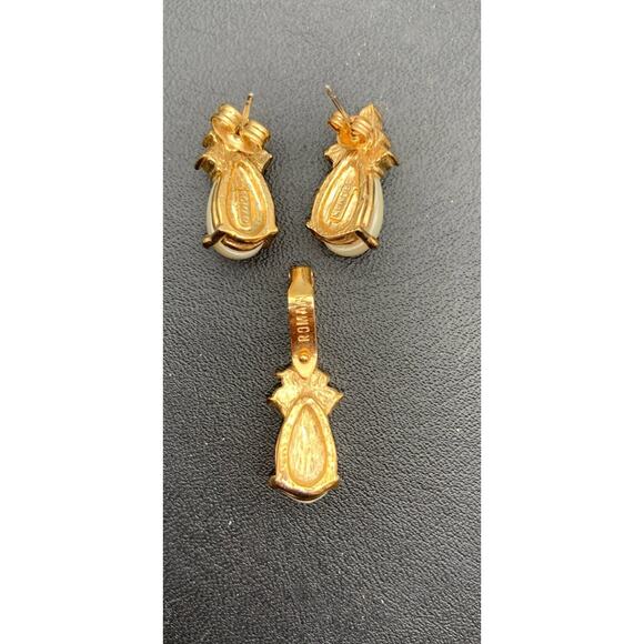 Vintage Roman Gold Tone Faux Pearl & Rhinestone Earrings & Enhancer Pendant Set - Picture 3 of 4